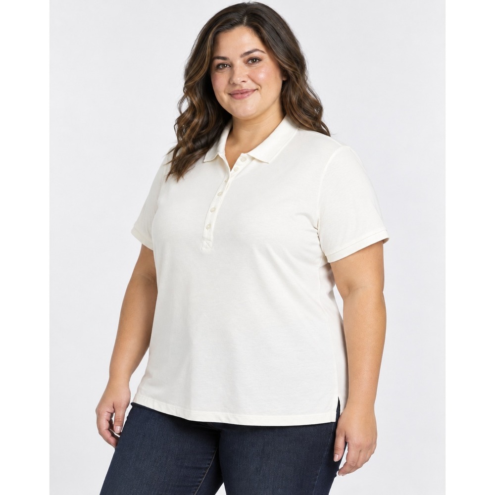 Covington Sport Womens Plus Size 20-22W Cream White Short Sleeve Polo Shirt